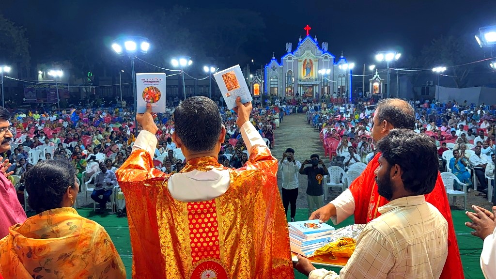 Presenting the First Cat books to the congregation